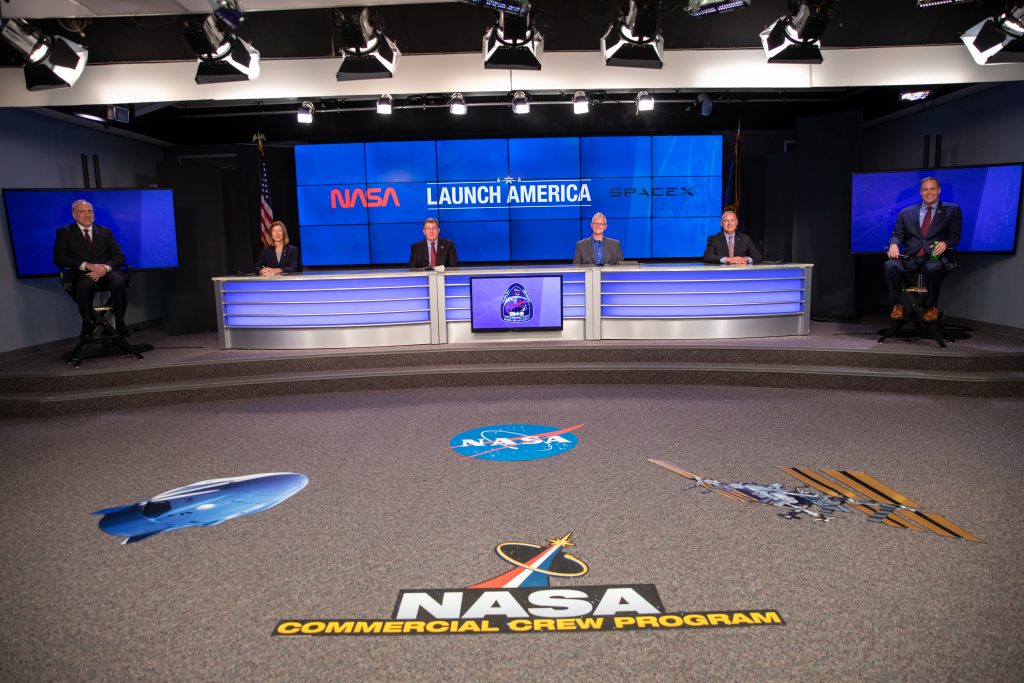 NASA and SpaceX managers conduct a news briefing on May 22, 2020, ahead of NASA's SpaceX Demo-2 launch.
