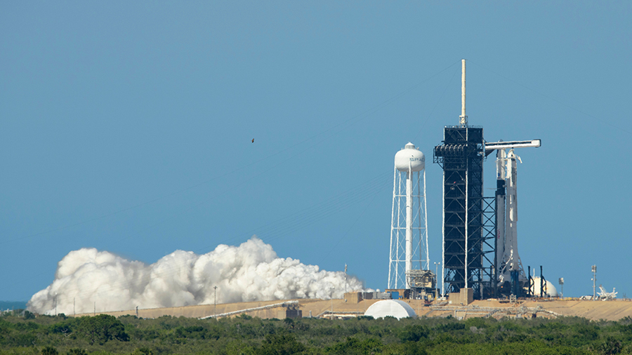 The SpaceX Falcon 9 rocket with the Crew Dragon spacecraft onboard