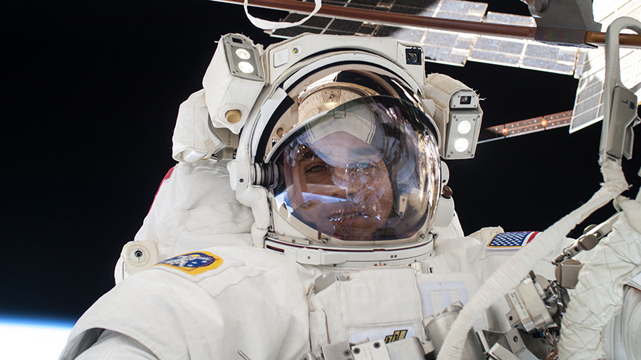 NASA astronaut Chris Cassidy is pictured during a spacewalk in July of 2013