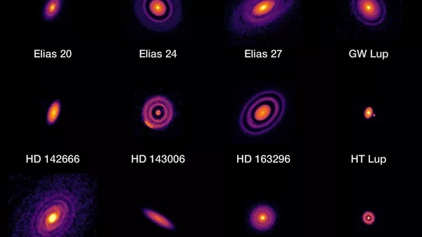 20 изображений протопланетных дисков, полученные комплексом радиотелескопов ALMA в 2018 году