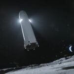 SpaceX's Starship vehicle is seen landing on the Moon.