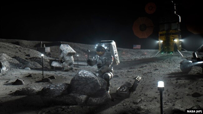 Иллюстрация проекта NASA Artemis, согласно которому планируется высадка астронавтов на Луну к 2024 году. Многомиллиардный контракт на создание кораблей для посадки на Луну выдан трем частным компаниям: SpaceX, Blue Origin и Dynetics