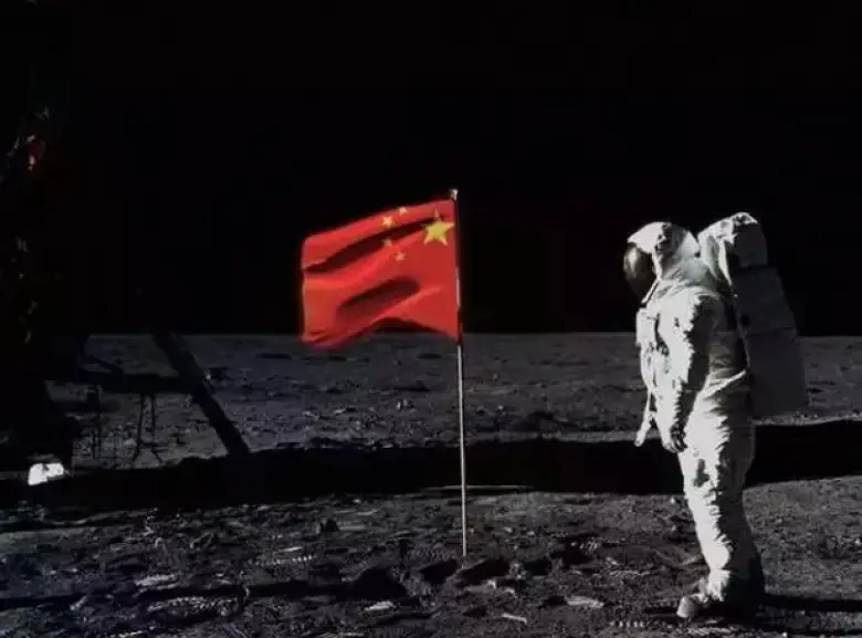 A computer-altered picture envisages China's taikonauts landing on the moon. Photo: Internet