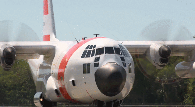 This animated GIF shows a NASA Wallops Flight Facility C-130 soon after landing Kennedy Space Center