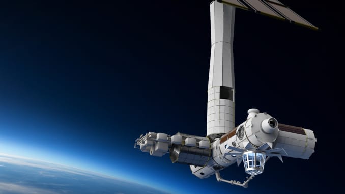A artist's illustration of the company's space station in orbit.