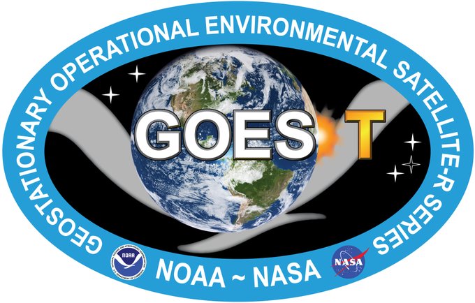 GOES-T mission patch with planet Earth and insignias for NASA and NOAA