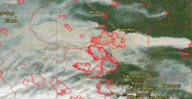 Якутия в огне лесных пожаров — снимок из космоса