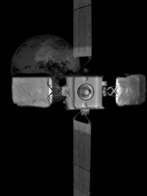 An image of Intelsat 10-02 taken by MEV-2's infrared wide field of view camera at 15m away.