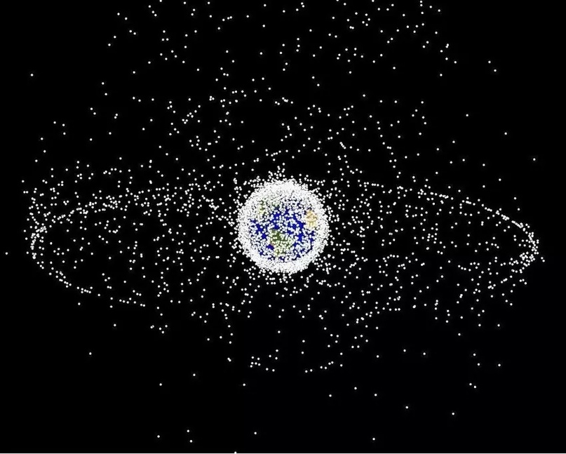 Концентрация космического мусора на низкой околоземной орбите и дальше на геостационарной орбите (изображение: NASA)