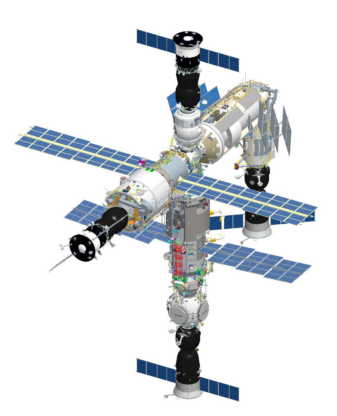 Российский сегмент МКС после стыковки модуля «Наука» и узлового модуля «Причал» (РКК «Энергия»)