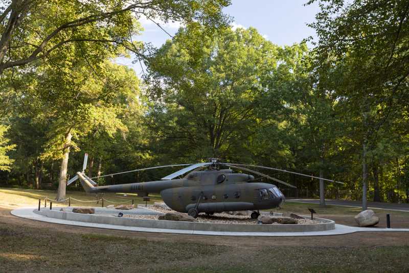 Profile view of Mi-17 helicopter on display at CIA Headquarters.