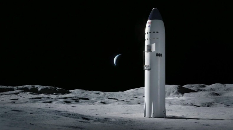 Универсальный космический корабль Starship HLS, разрабатываемый компанией SpaceX и рассматриваемый как один из вариантов лунного посадочного корабля. NASA