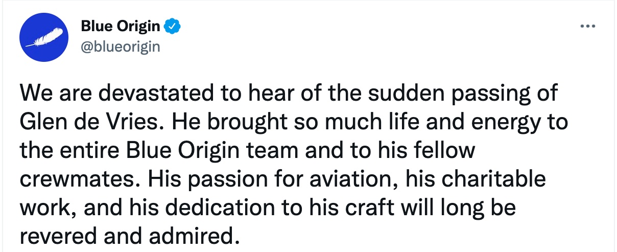 Астронавт Blue Origin, бизнесмен Глен де Фрис погиб в авиакатастрофе height=null