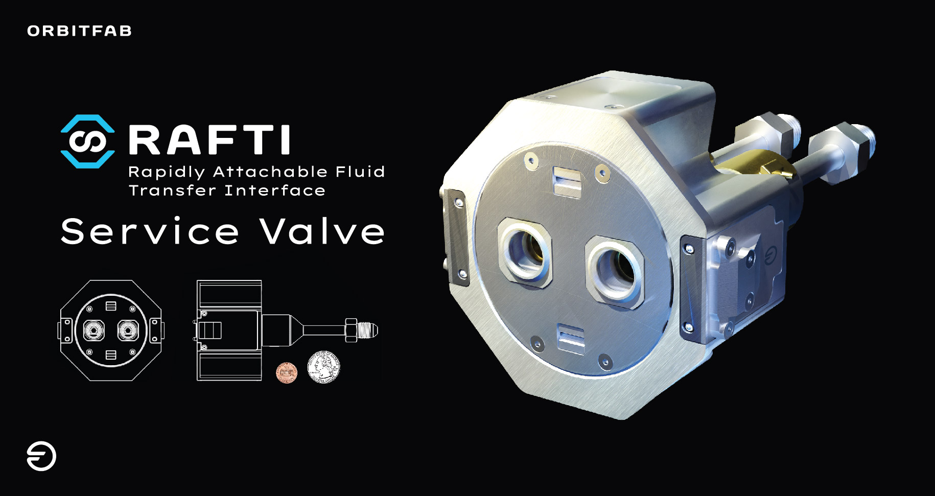 Orbit Fab's RAFTI (Rapidly Attachable Fuel Transfer Interface) Service Valve that enables satellite to be refuel on-orbit. height=100% width=100%