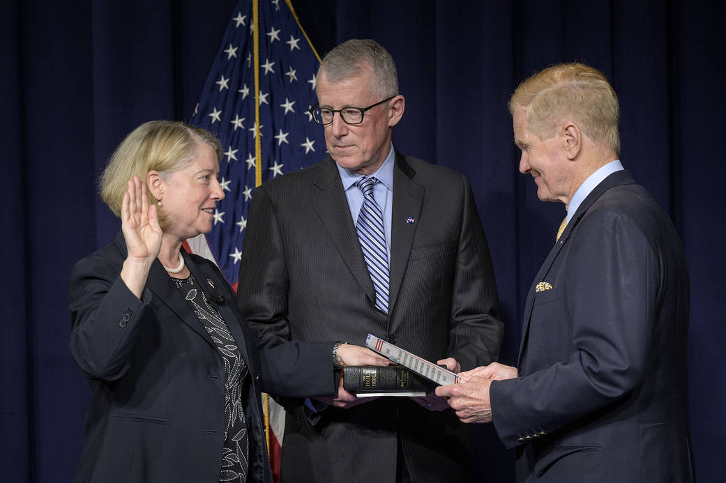 Pam Melroy was ceremonially sworn-in as the 15th NASA Deputy Administrator by NASA Administrator Bill Nelson on June 21, 2021.