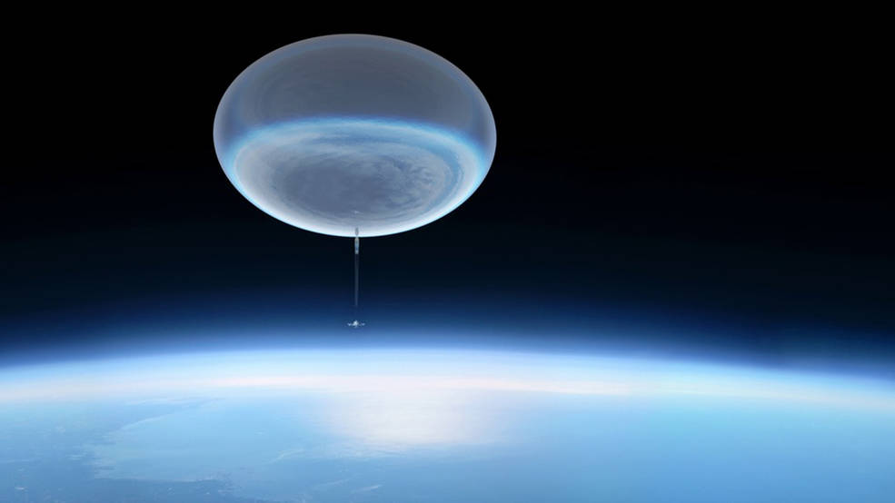На этом рисунке показан высотный воздушный шар, поднимающийся в верхние слои атмосферы.