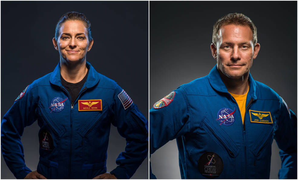 NASA crew members of the SpaceX Crew-5 mission to the International Space Station. Pictured from left are NASA astronauts Nicole Mann and Josh Cassada.