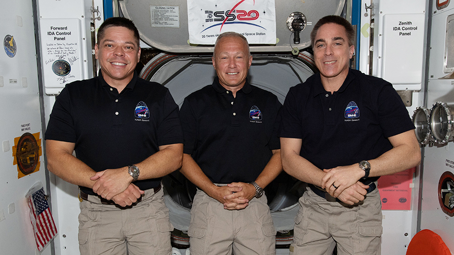 NASA astronauts (from left) Bob Behnken, Doug Hurley and Chris Cassidy are the U.S. members of the Expedition 63 crew. Credits: NASA
