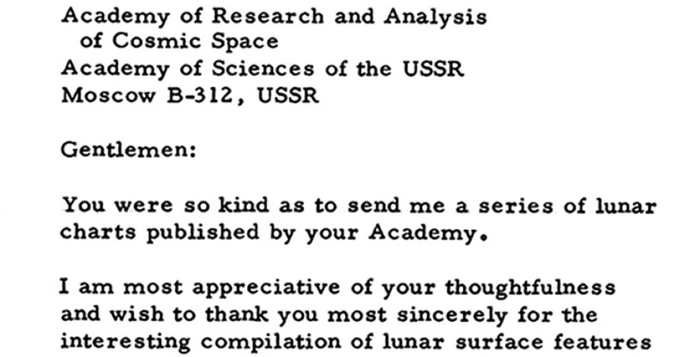 Благодарственное письмо NASA за предоставленные карты Луны