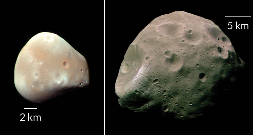 Спутники Марса: Деймос (слева) и Фобос (справа) / ©NASA, ESA
