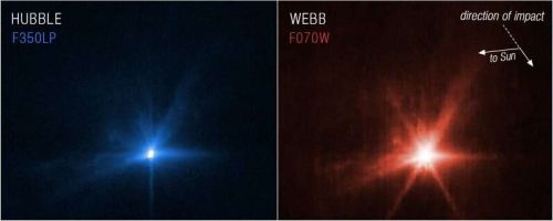 Снимки телескопов Hubble и James Webb