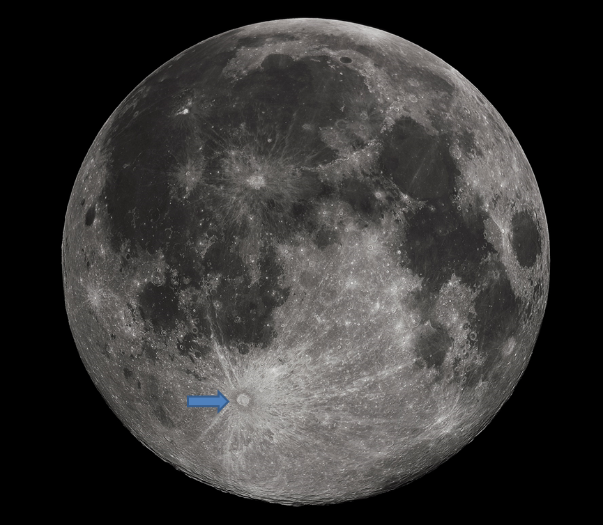 Луна, кратер Тихо, диаметр 85 км
