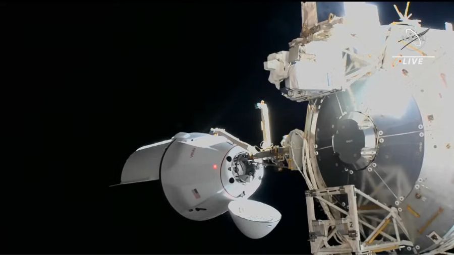 SpaceX's 27th commercial resupply mission docked to the Harmony module's space-facing port at 7:31 a.m. EDT today as the station was flying 261 miles over northeastern China.