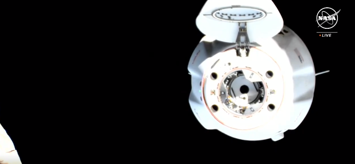 A SpaceX Dragon cargo spacecraft is seen departing the station after undocking from the Harmony module at 4:05 p.m. EST Thursday, Dec. 21. Credit: NASA TV