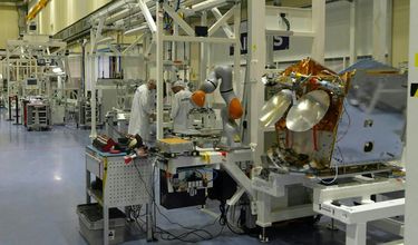 Picture of a Oneweb Satellite in production in Airbus cleanroom