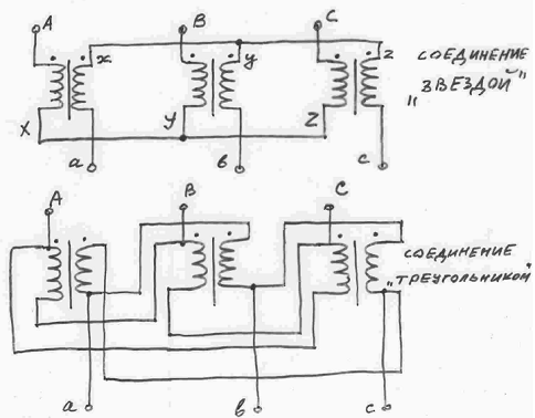 Схемы включения трехфазных трансформаторов